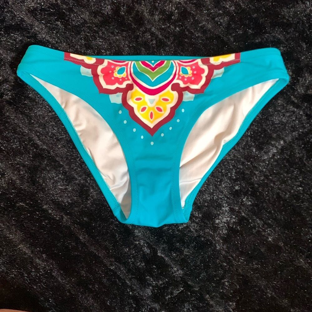 Victoria’s Secret Vibrant Teal Maroon Pink and Yellow Bikini Bottom XS